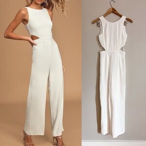 Moments to Remember White Sleeveless Wide-Leg Cutout Jumpsuit